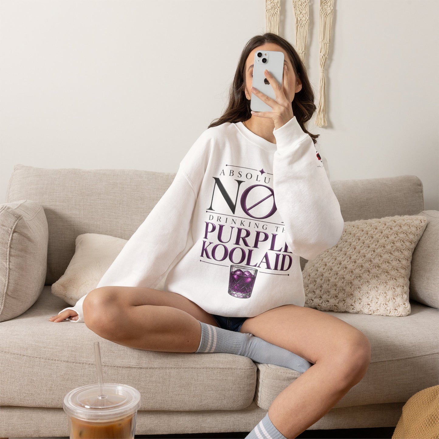 Crewneck Sweatshirt — “Absolutely Not Drinking the Purple Koolaid” Graphic