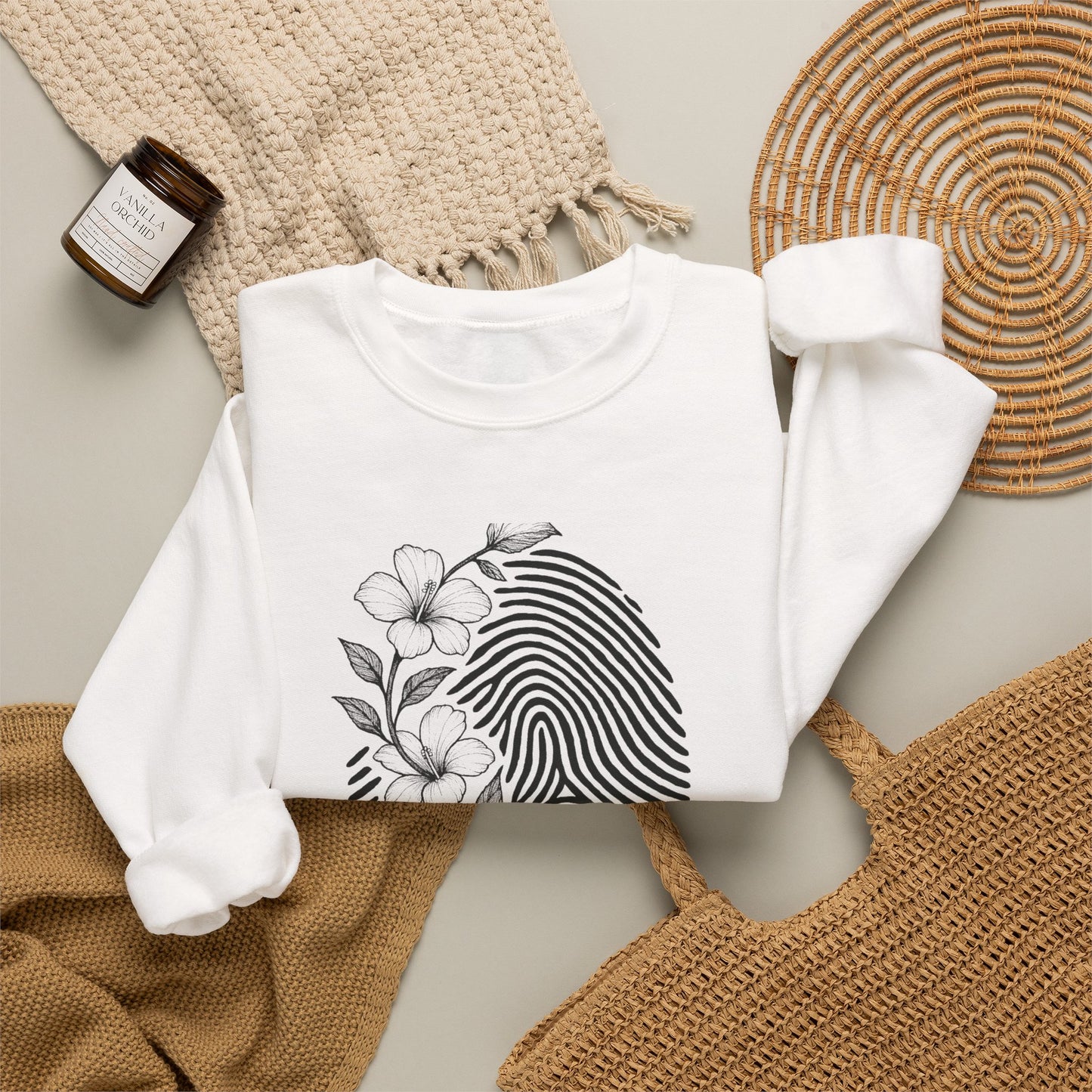 Crewneck Sweatshirt — 'Murder, She Grew' Floral Fingerprint Mystery Pullover
