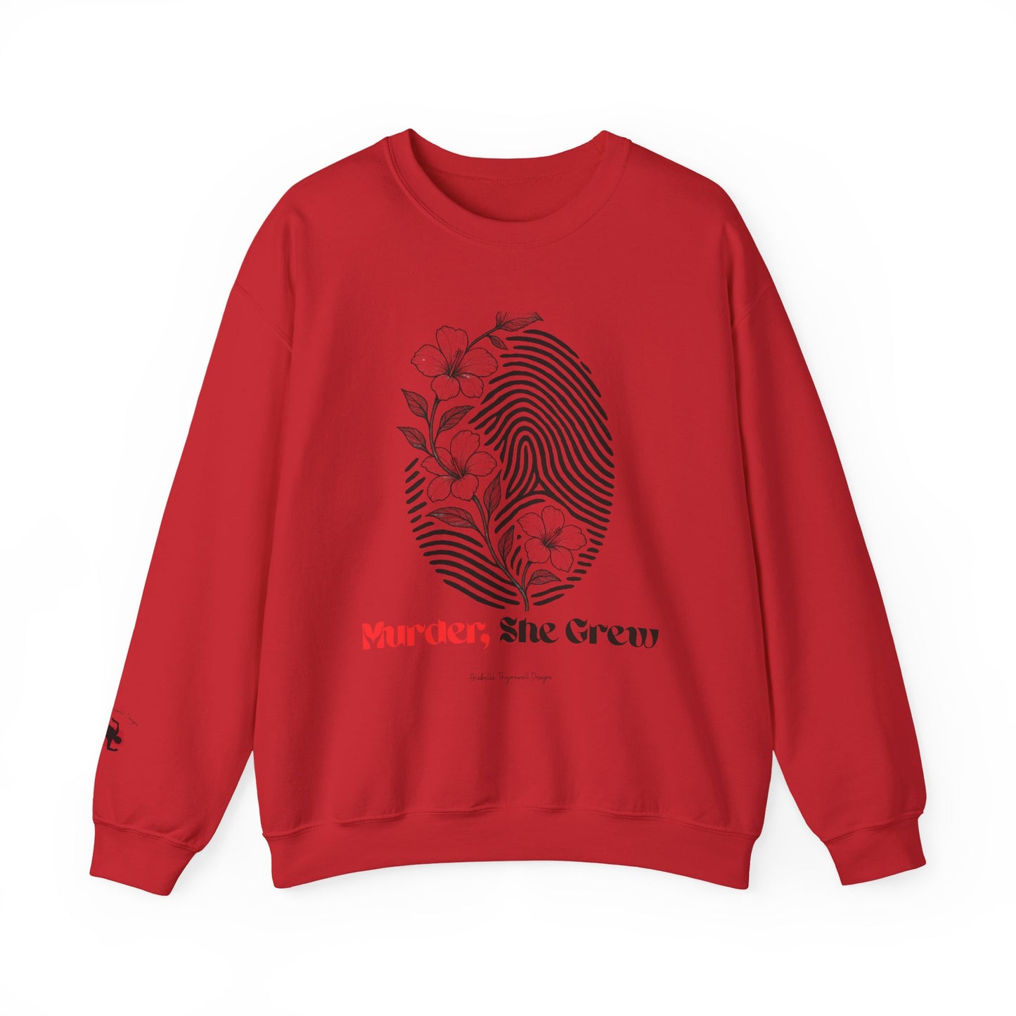 Crewneck Sweatshirt — 'Murder, She Grew' Floral Fingerprint Mystery Pullover