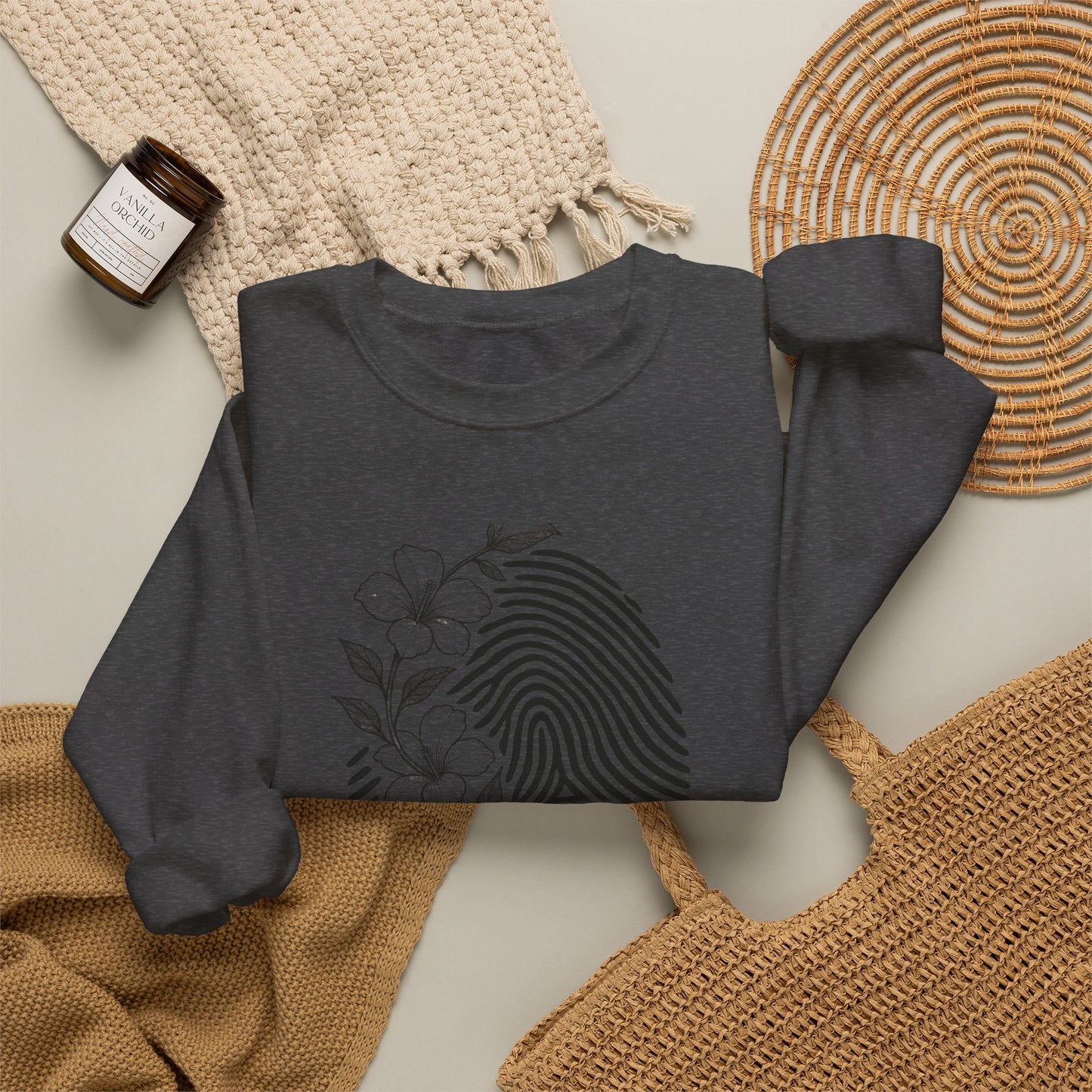 Crewneck Sweatshirt — 'Murder, She Grew' Floral Fingerprint Mystery Pullover