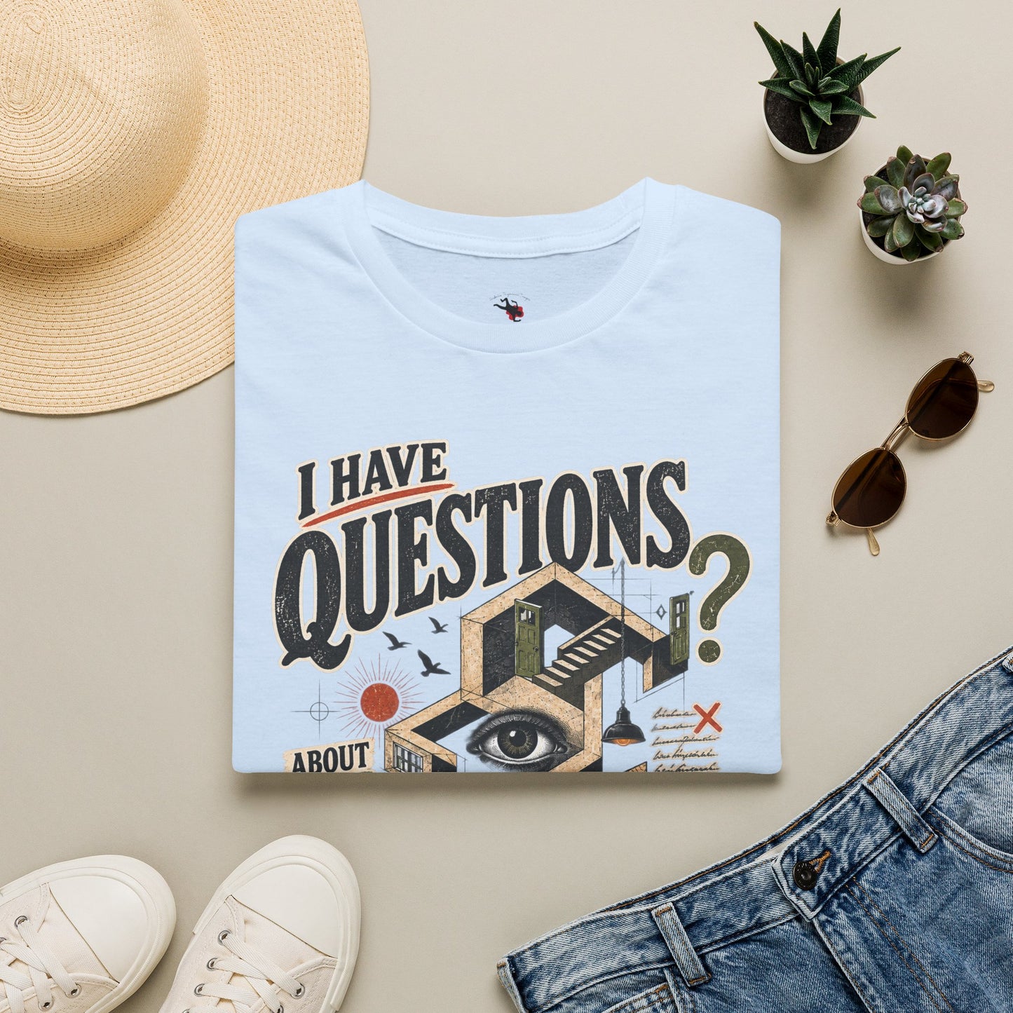 I Have Questions T-Shirt — Surreal Eye & Escher Design