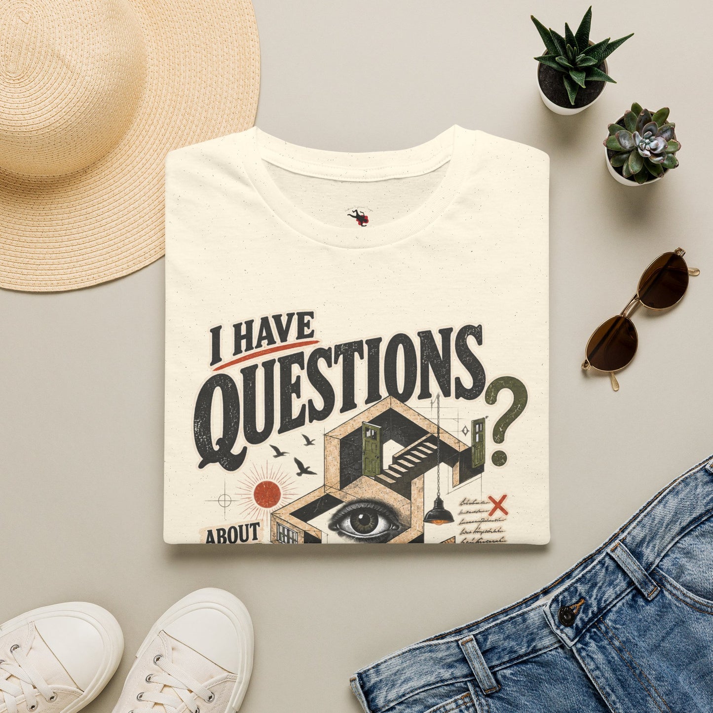 I Have Questions T-Shirt — Surreal Eye & Escher Design