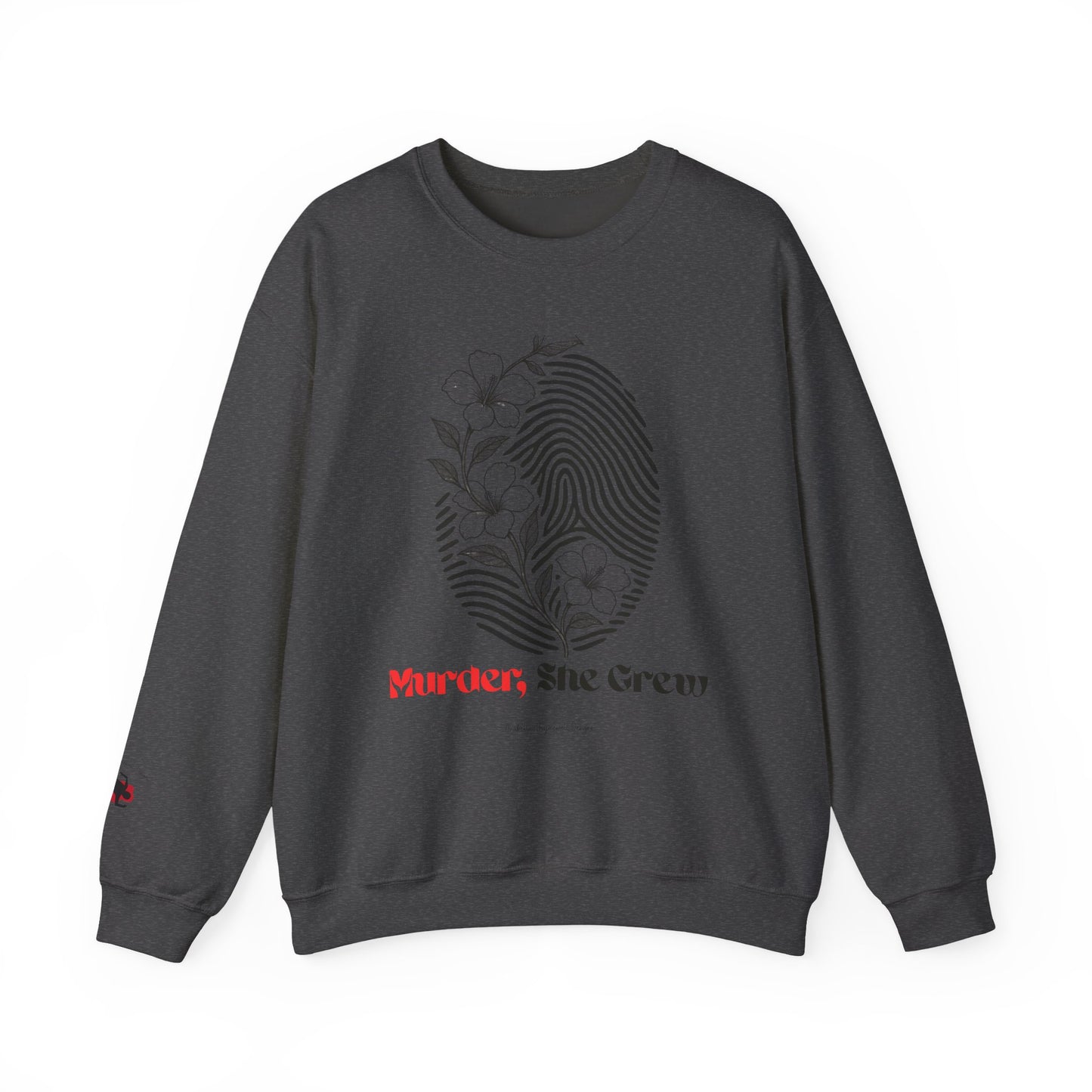 Crewneck Sweatshirt — 'Murder, She Grew' Floral Fingerprint Mystery Pullover