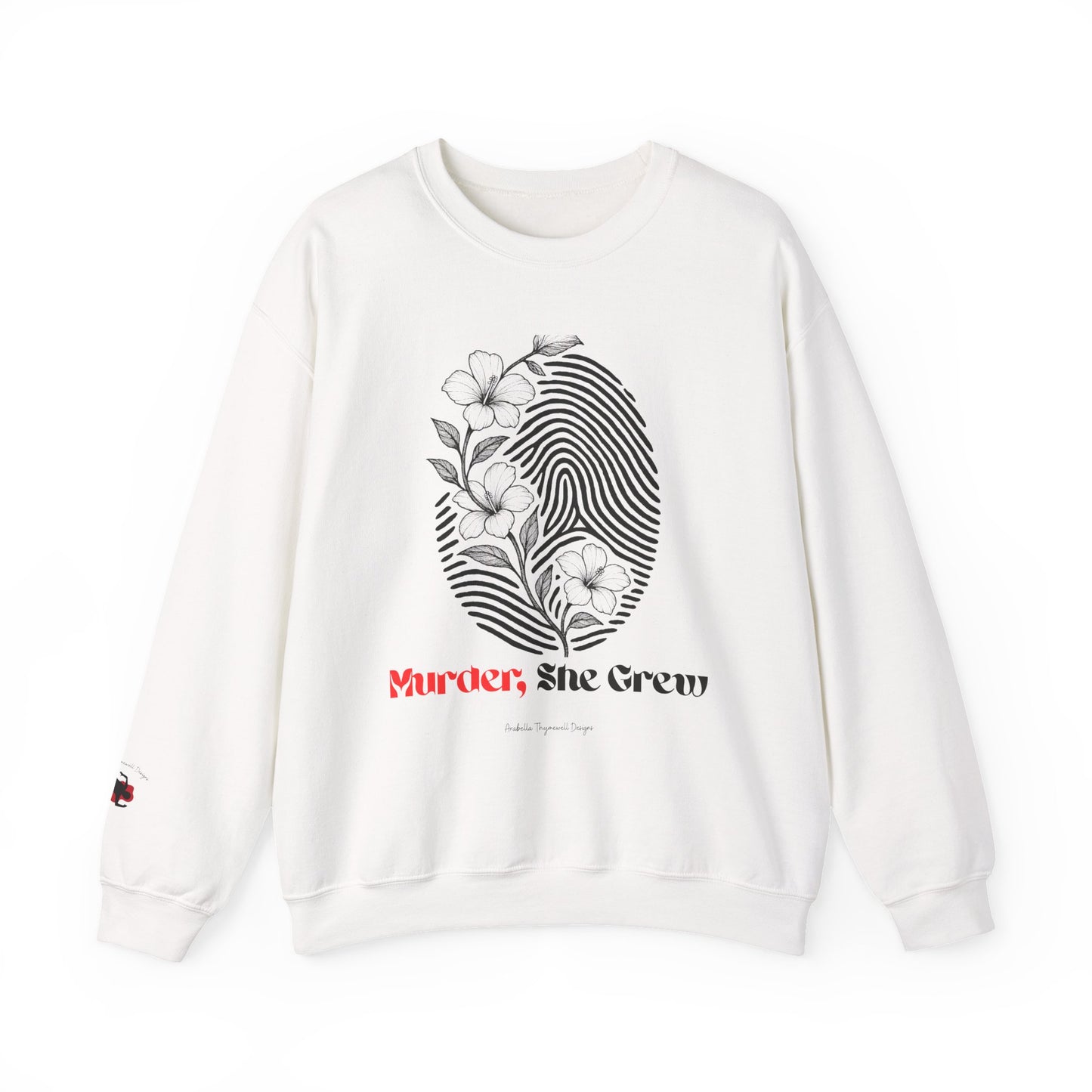 Crewneck Sweatshirt — 'Murder, She Grew' Floral Fingerprint Mystery Pullover
