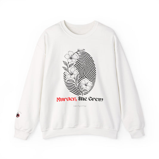 Crewneck Sweatshirt — 'Murder, She Grew' Floral Fingerprint Mystery Pullover