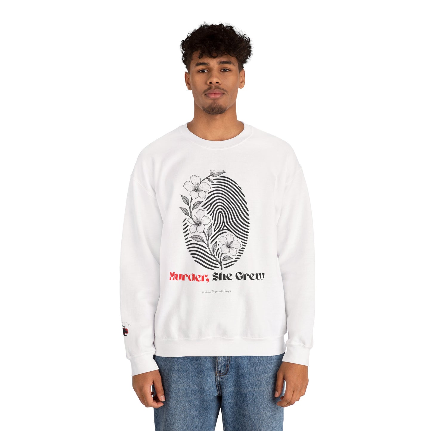 Crewneck Sweatshirt — 'Murder, She Grew' Floral Fingerprint Mystery Pullover