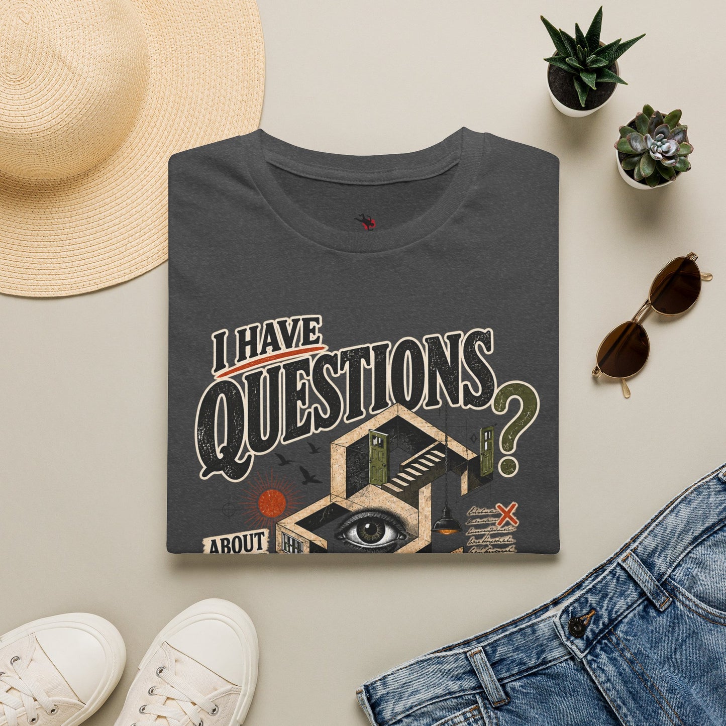 I Have Questions T-Shirt — Surreal Eye & Escher Design
