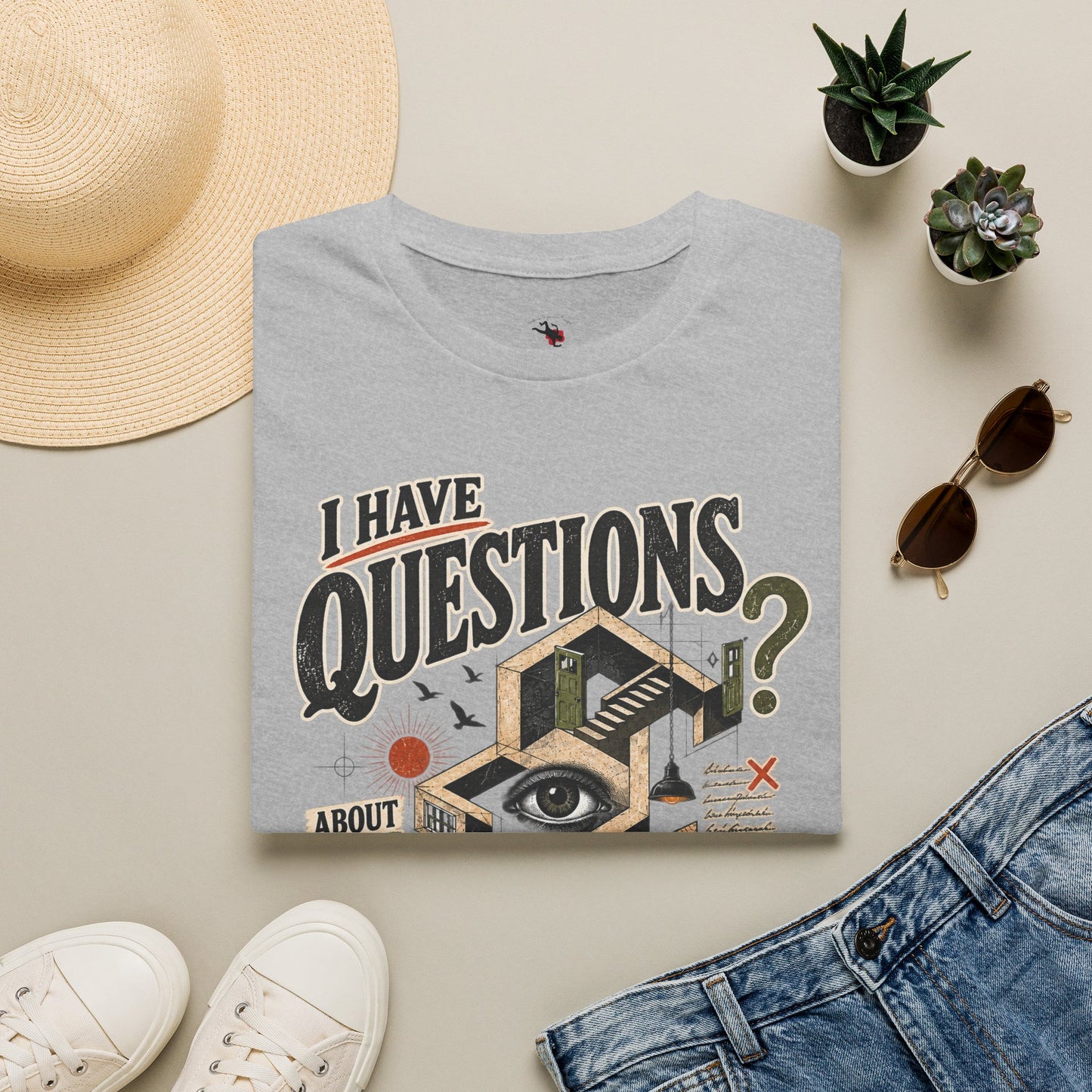 I Have Questions T-Shirt — Surreal Eye & Escher Design