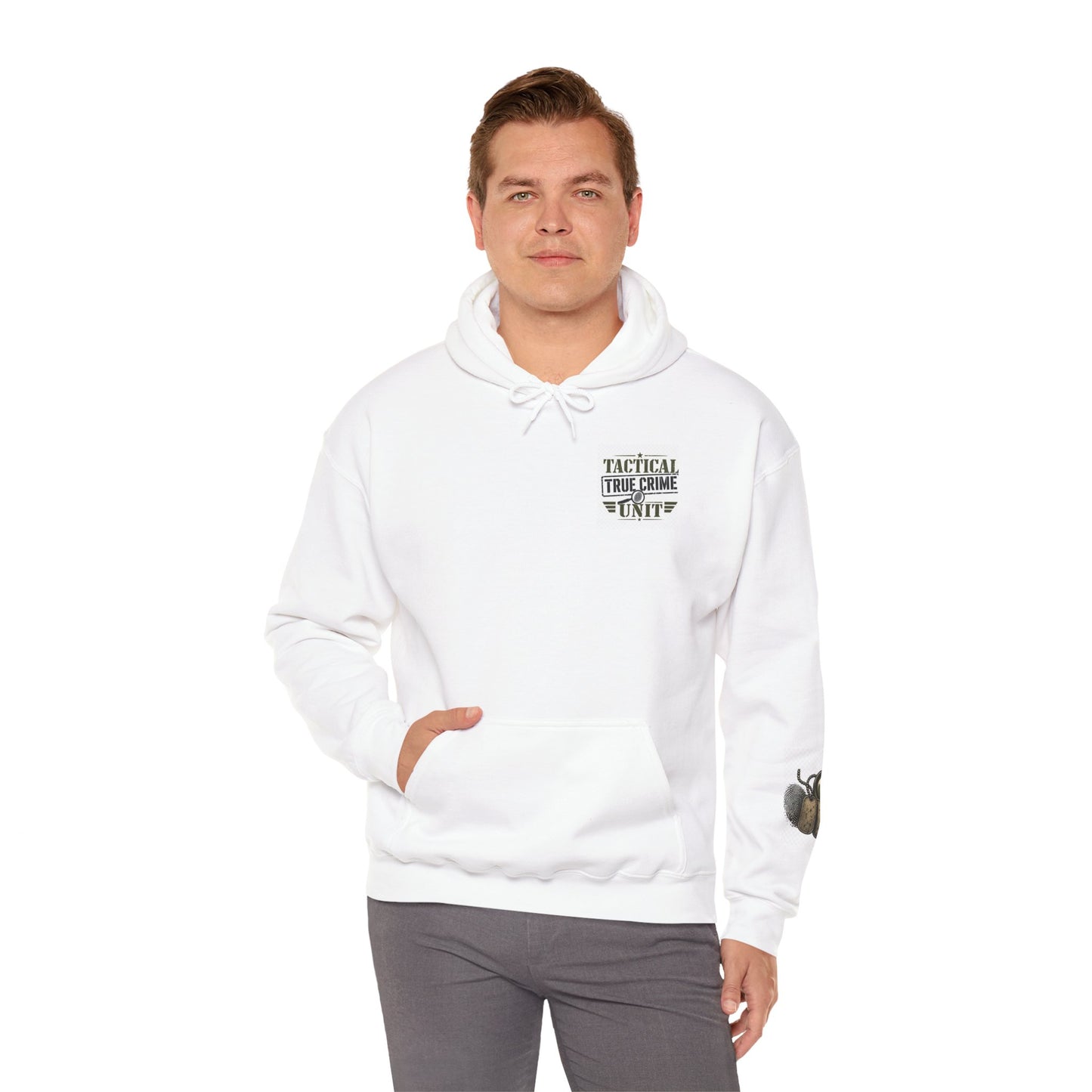 Tactical True Crime Unit Hoodie — True Crime Fan Pullover with Sleeve Graphic