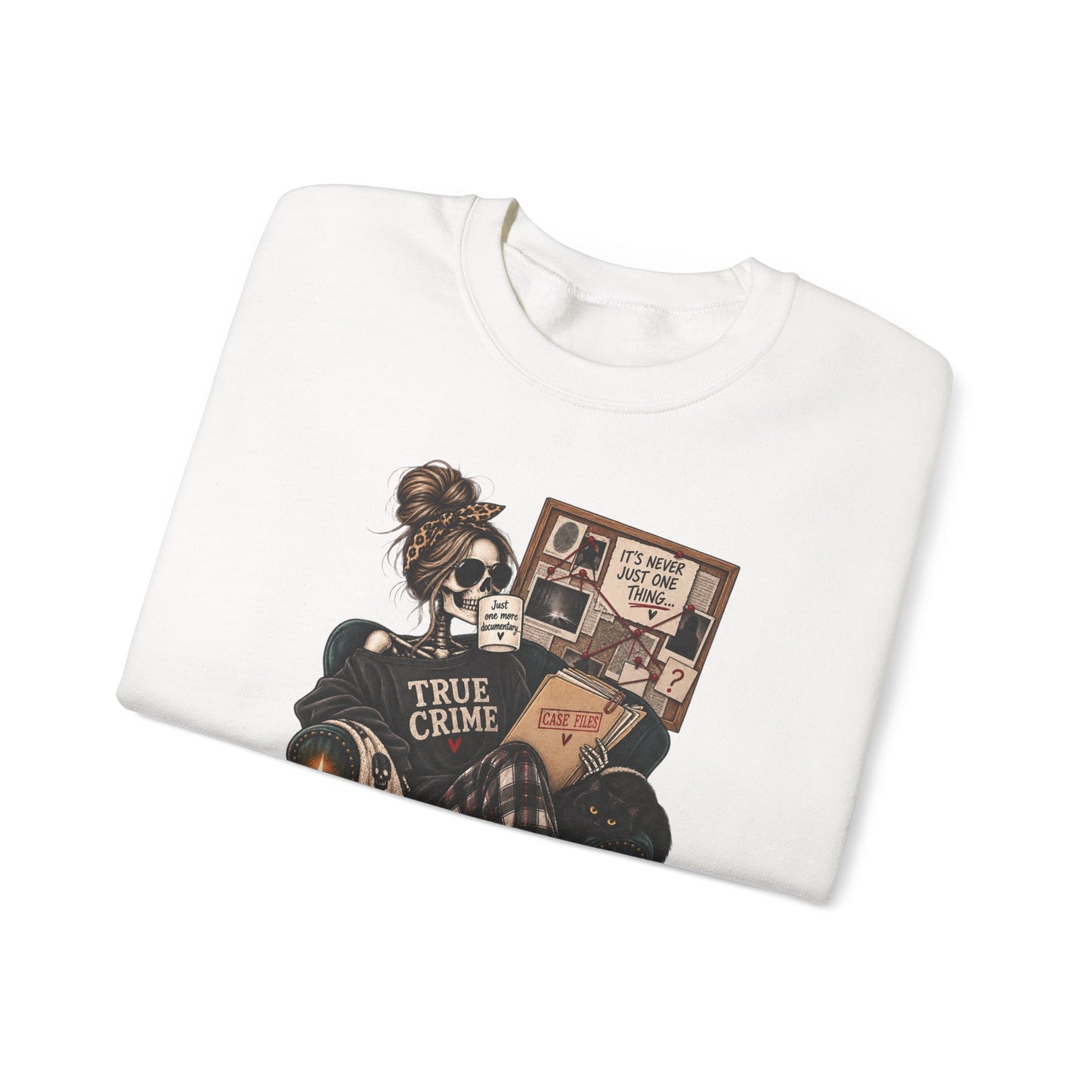 True Crime Cozy Sweatshirt — Girl Reading True Crime Graphic Crewneck
