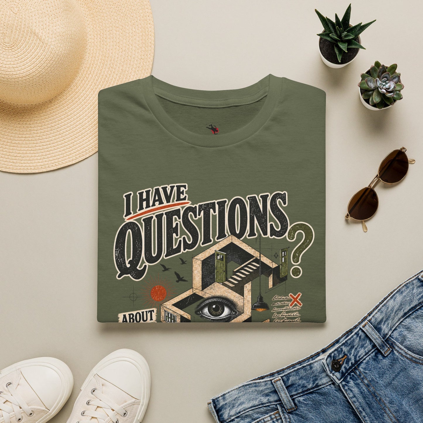 I Have Questions T-Shirt — Surreal Eye & Escher Design