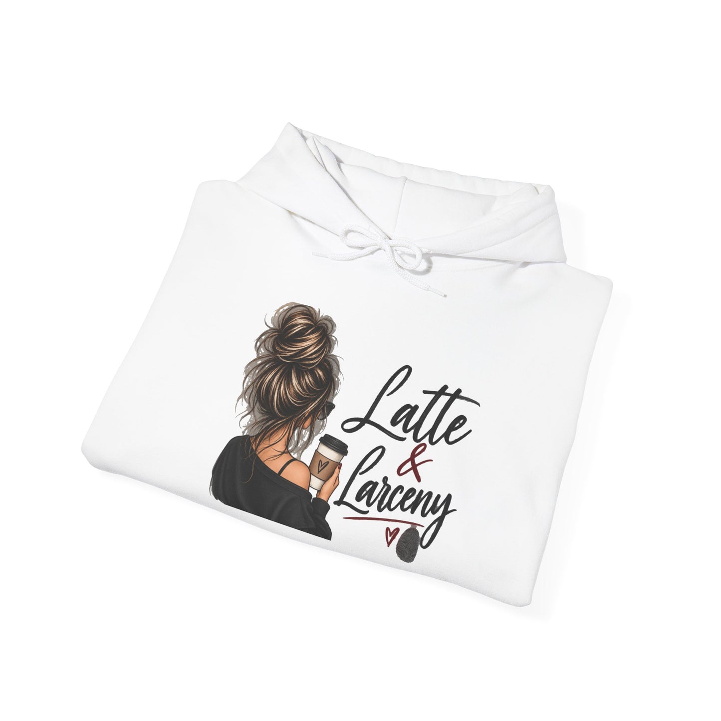 Latte & Larceny Hoodie — Cozy Coffee Lover Graphic Sweatshirt