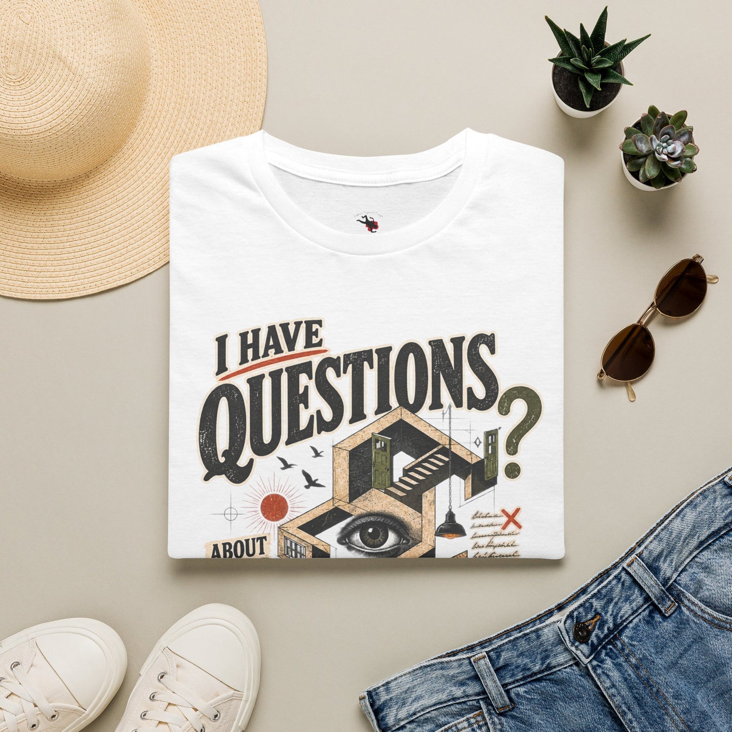 I Have Questions T-Shirt — Surreal Eye & Escher Design