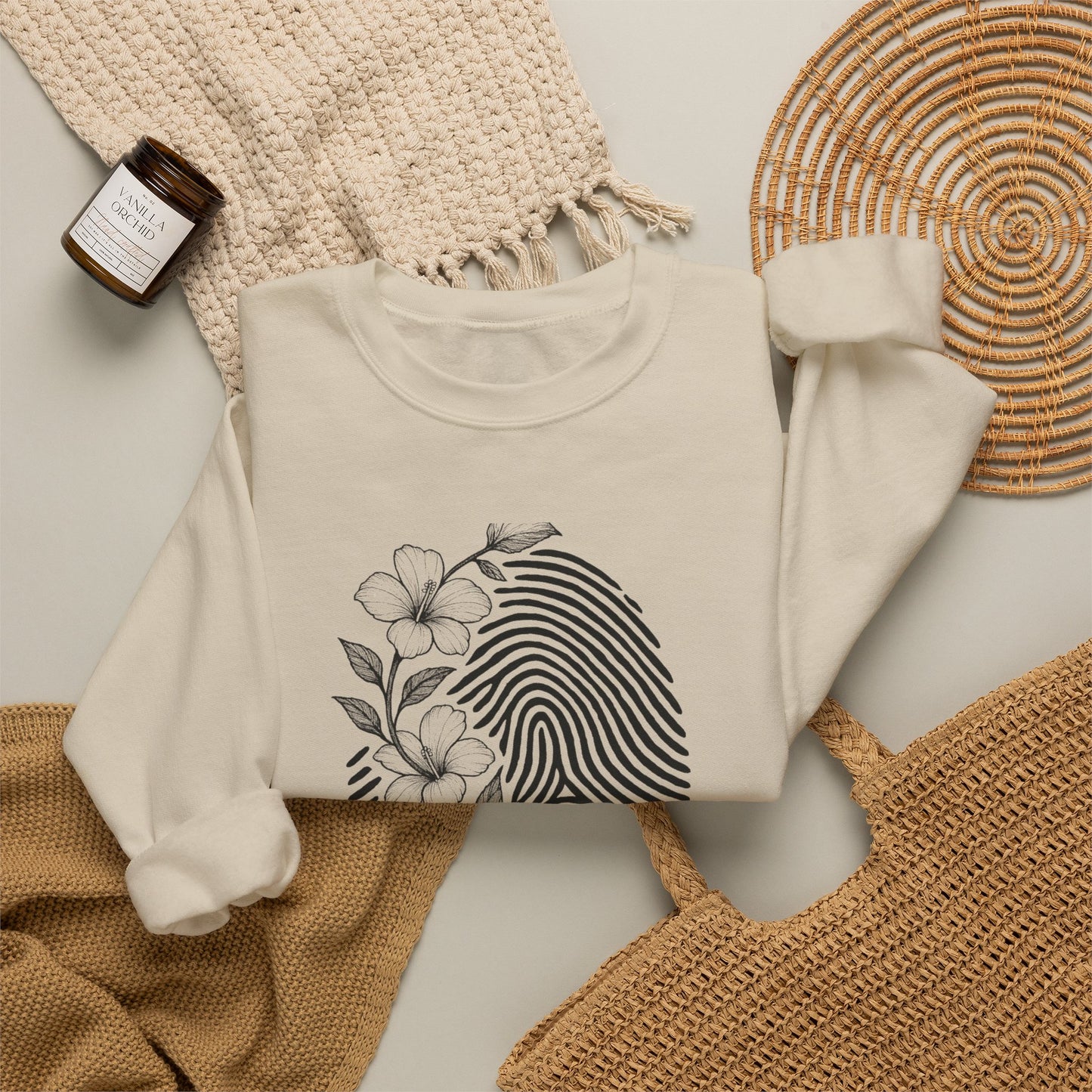 Crewneck Sweatshirt — 'Murder, She Grew' Floral Fingerprint Mystery Pullover