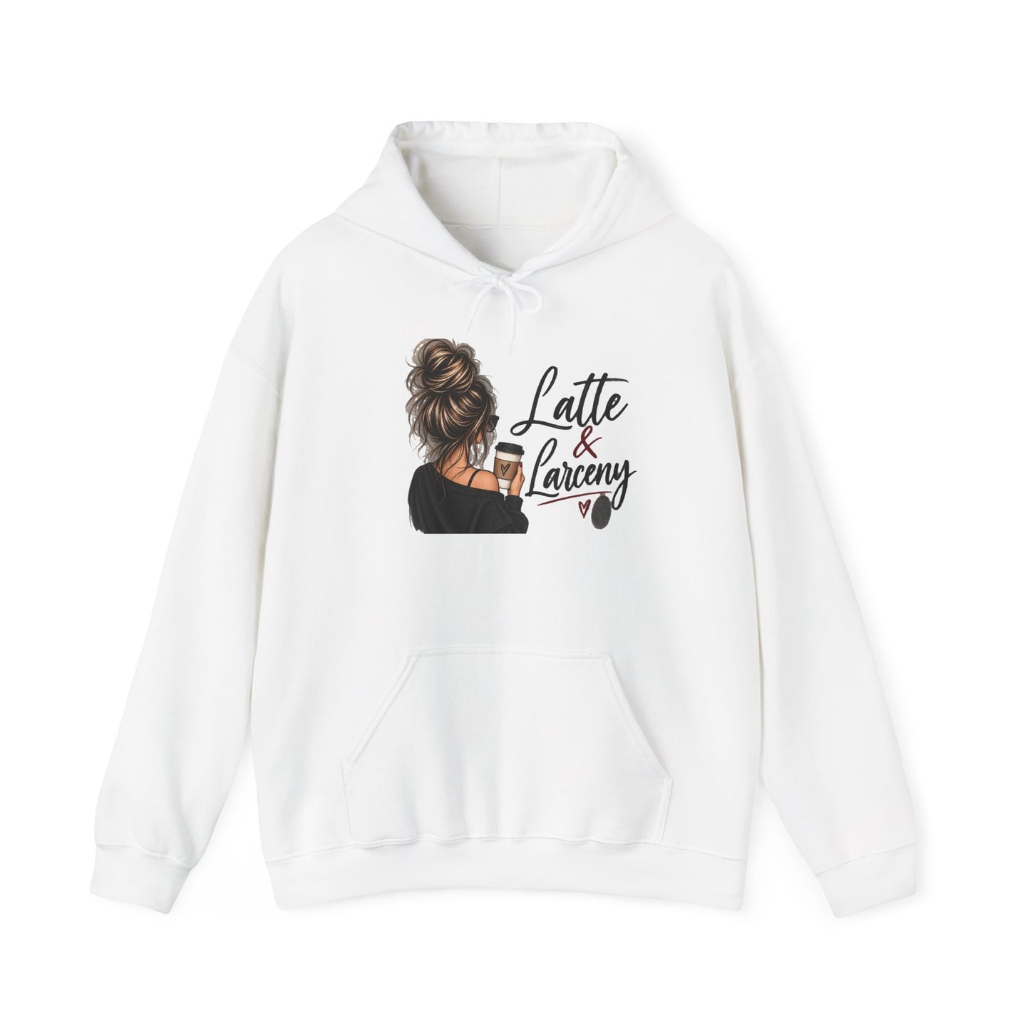 Latte & Larceny Hoodie — Cozy Coffee Lover Graphic Sweatshirt