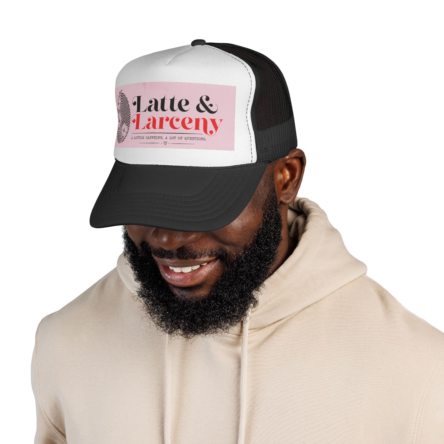 Trucker Cap — "Latte & Larceny" Vintage Coffee Crime Patch
