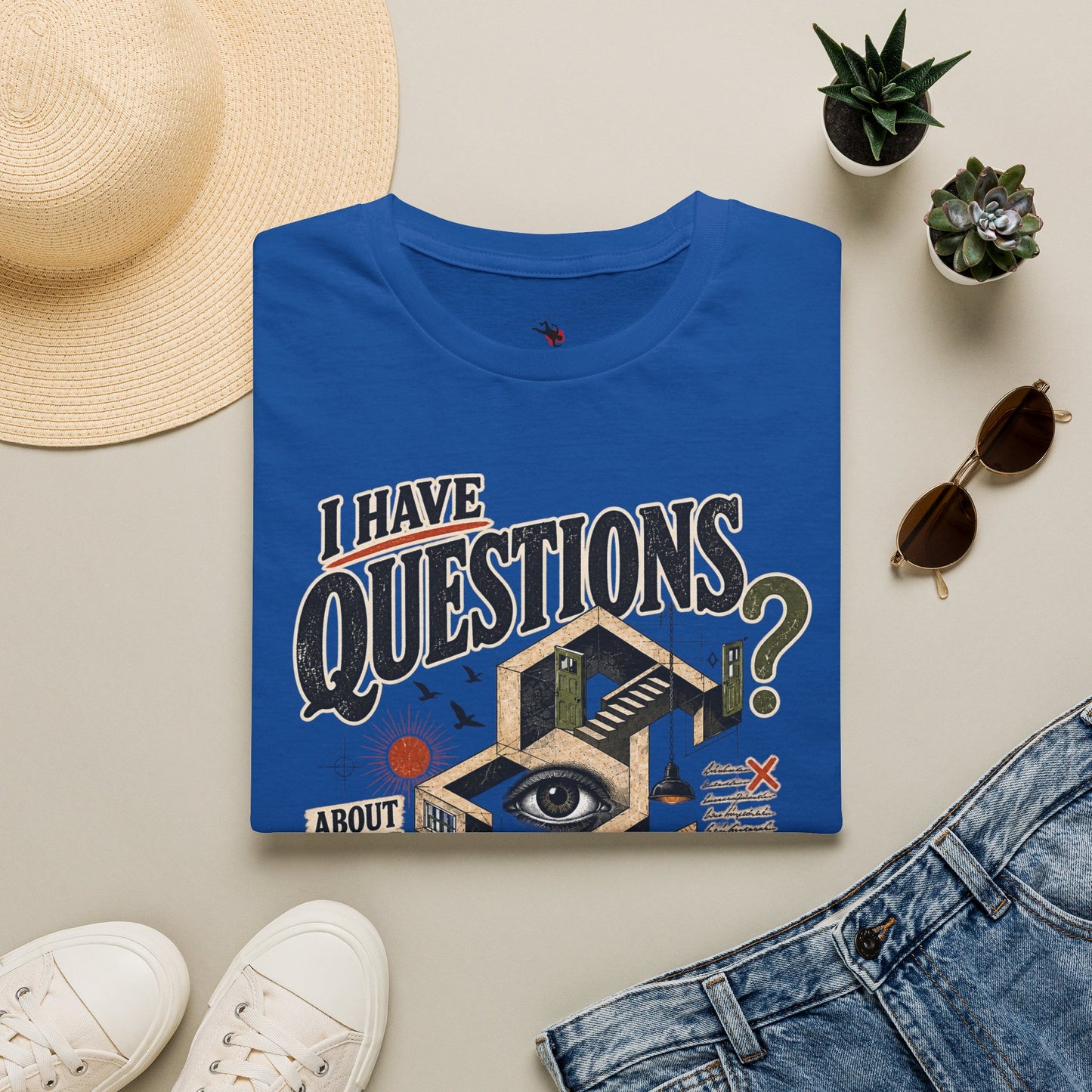 I Have Questions T-Shirt — Surreal Eye & Escher Design