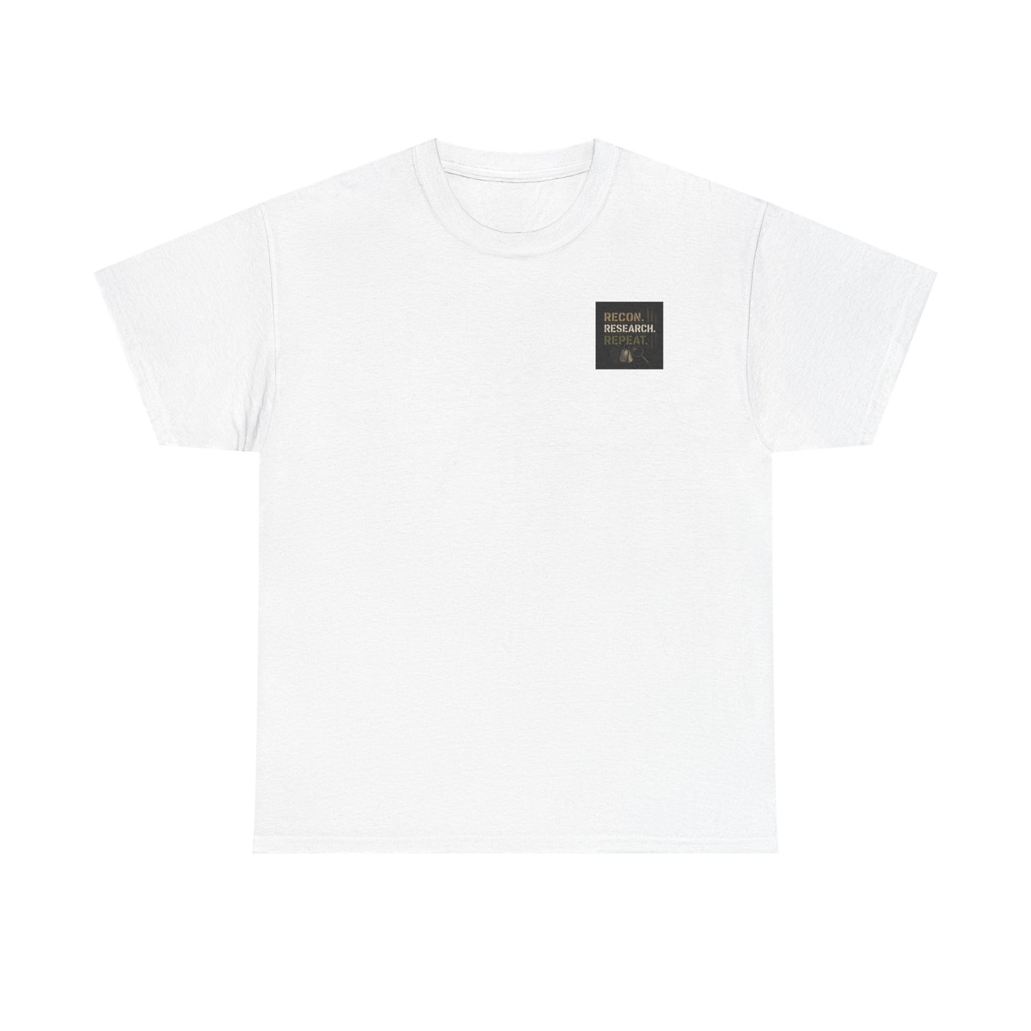 Recon Research Repeat T-Shirt — Military Recon & Magnifying Glass Graphic Tee