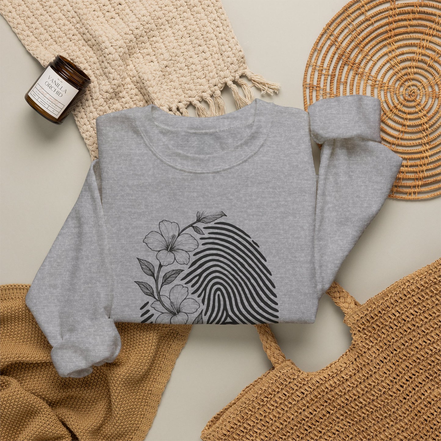 Crewneck Sweatshirt — 'Murder, She Grew' Floral Fingerprint Mystery Pullover