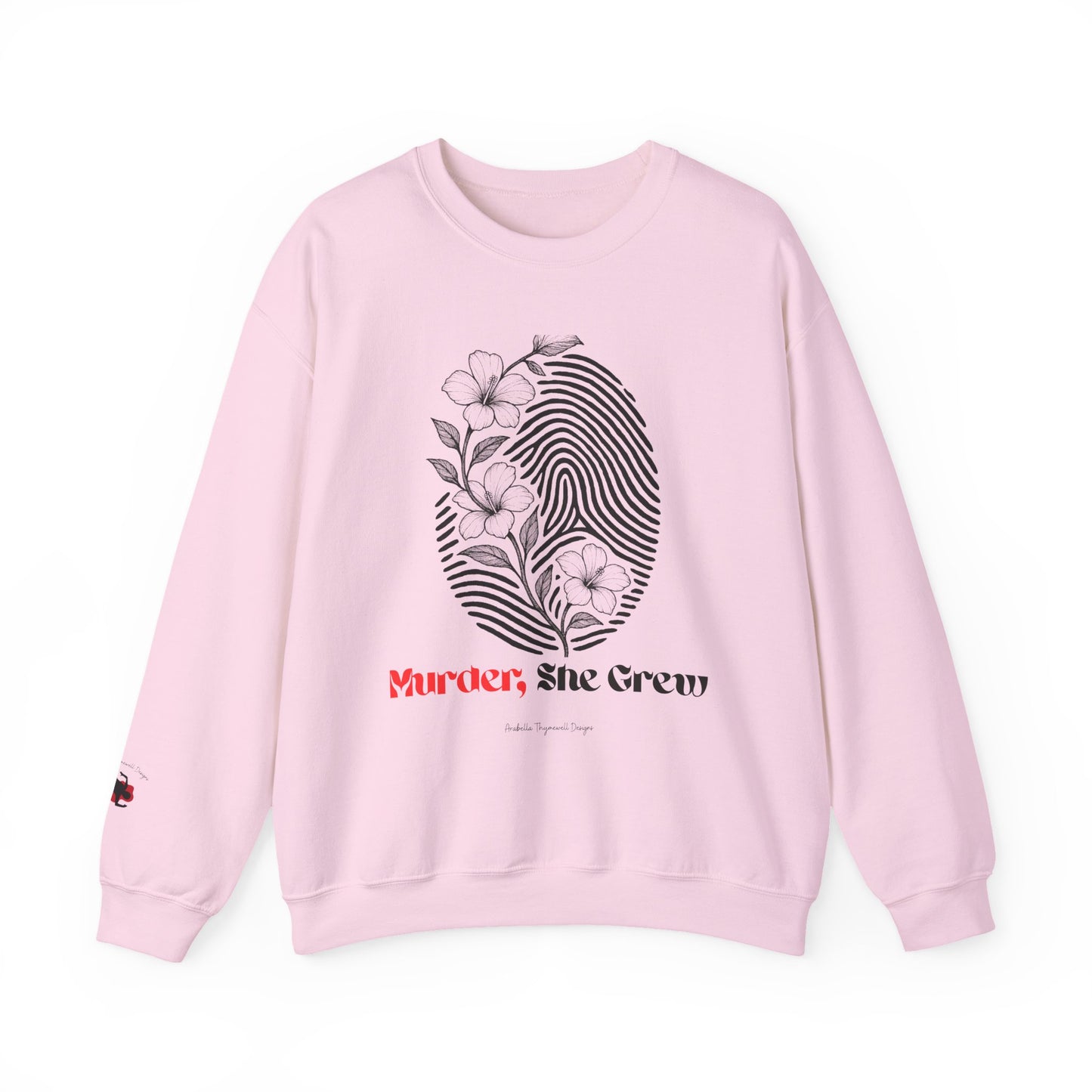 Crewneck Sweatshirt — 'Murder, She Grew' Floral Fingerprint Mystery Pullover